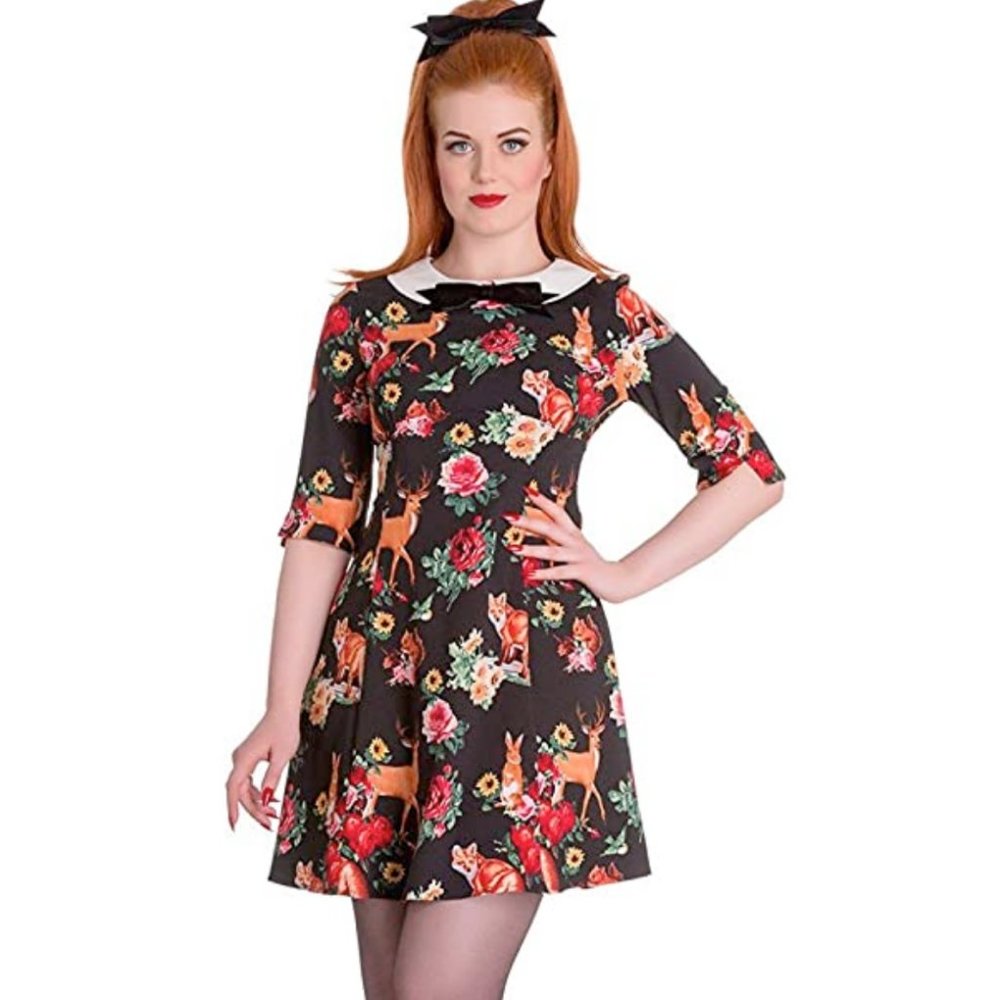 Hell Bunny Hermeline Vintage Retro 60s Style Animal Fox Print Tea Dress